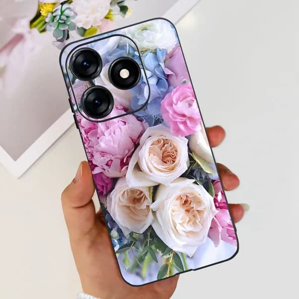 Чехол для смартфона Tecno Spark 10 10C, Soft Liquid Silicone, противоударный, с цветочной бабочкой