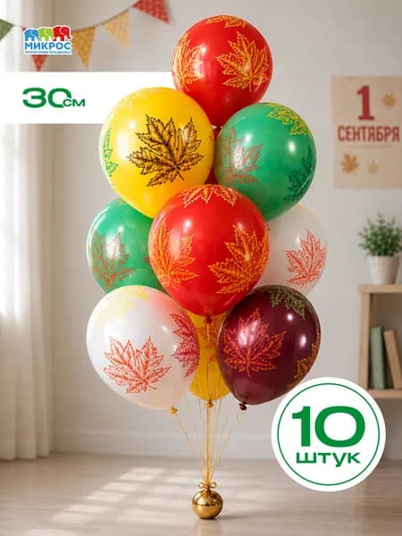 Воздушные шары на 1 сентября для детей "Яркие. Листья!" 30 см набор 10 штук 5 дизайнов