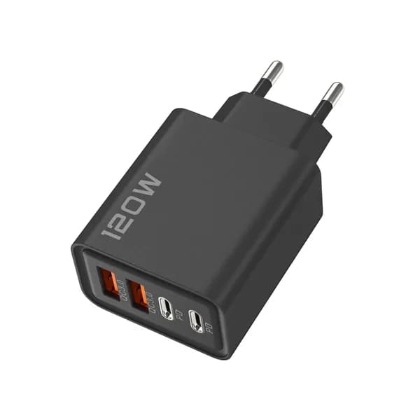 Сетевое зарядное устройство 12W, 2USB+2Type-C, европейская вилка, черный
