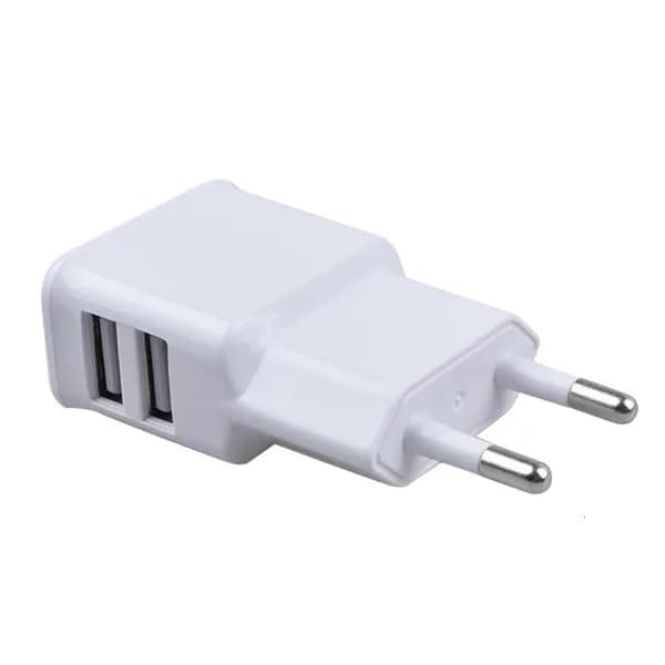 Зарядное устройство USB 1A, 2 порта, Белый