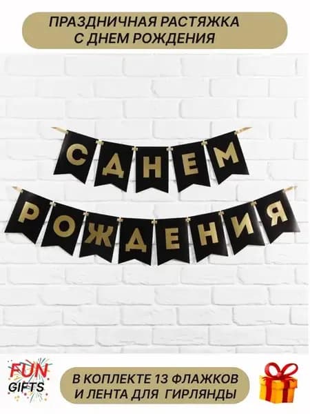 Гирлянда растяжка с днем рождения флажки для украшения декор