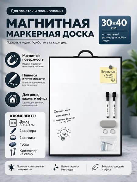 WhyNote Магнитно-маркерная 40 x 30 смПластиковая