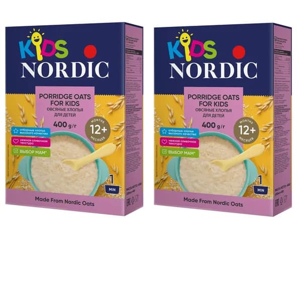 Nordic Овсяные Хлопья для детей 400гр(Набор из 2шт)