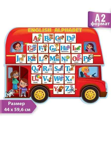Плакат - постер "English Alphabet", обучающий, школьный, английский алфавит, детский, А2, 60х44