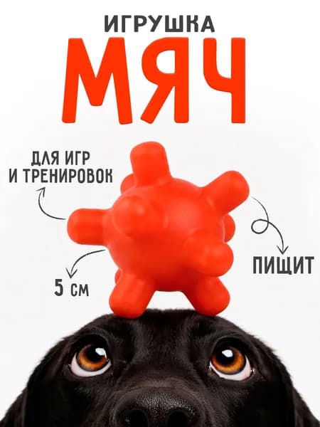 Игрушка пищащая Мячик шипы 5 см, красная