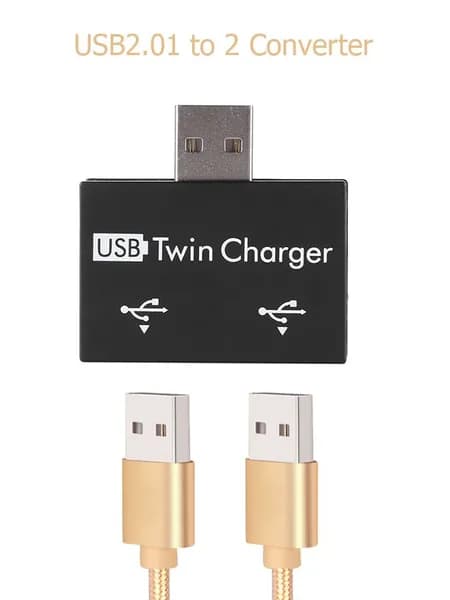 USB-разветвитель 1 на 2 для зарядки, чёрный, вход DC5 В