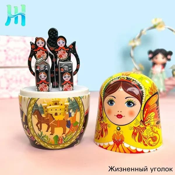 Креативный набор маникюрных инструментов в матрёшке: профессиональные кусачки, пилки и аксессуары с русским дизайном стильный подарок для ухода за ногтями