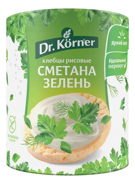 Хлебцы рисовые Dr. Korner Сметана-зелень без глютена, 80г