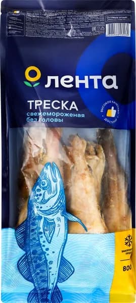 Треска свежемороженая ЛЕНТА без головы, 800г. 2 шт.