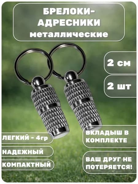 Брелок-адресник капсула для собак и кошек "Мини" на ошейник металлический. 2шт