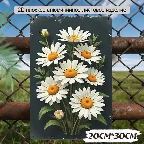 Металлическая табличка "Ромашки" Винтажный флоральный декор, 20 30 см