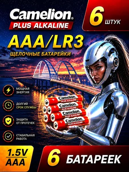 Батарейки AAA 6 шт. Camelion алкалиновые (LR3), 1.5V.