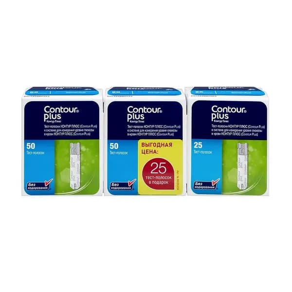 Contour Plus Тест-полоски для глюкометра 50 шт+50 шт+25 шт