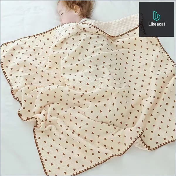 Плед 100x100 см хлопок двусторонний сердечки светло-бежевый