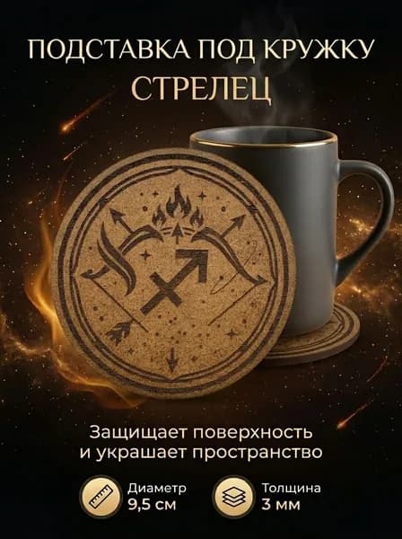 Подставка под кружку Стрелец, подставка под горячее со знаком зодиака, подарок по гороскопу, 9,5 см