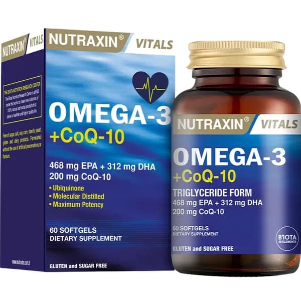 Нутраксин Виталс Омега-3 + коэнзим Q10 60 капсул/ Nutraxin Vitals Omega-3 + Co-Q10 60 Softgel