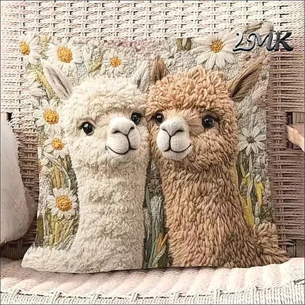 Наволочка 45x45 см 1 шт лён, коричневый, слоновая кость животные