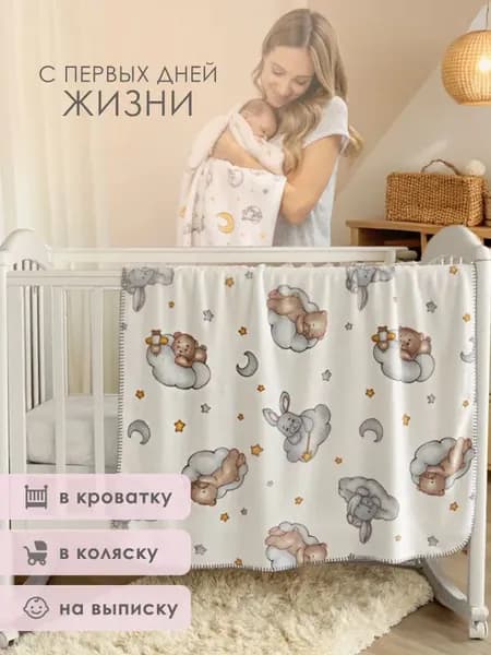 Плед плюшевый мишки и зайки , Плюш, Велсофт, 100 см х 75 см