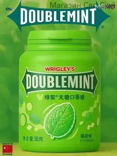 Жевательная резинка Wrigley’s Doublemint без сахара с мятным вкусом, 56 г