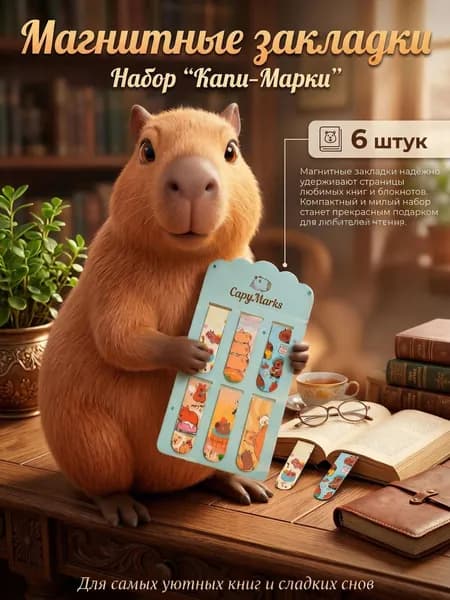 Набор магнитных закладок Капибара 6шт