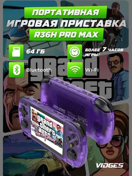 Портативная игровая приставка VIDGES R36H PRO MAX для игр PSP, PS1, DreamCast, N64, NDS, NES 64 GB