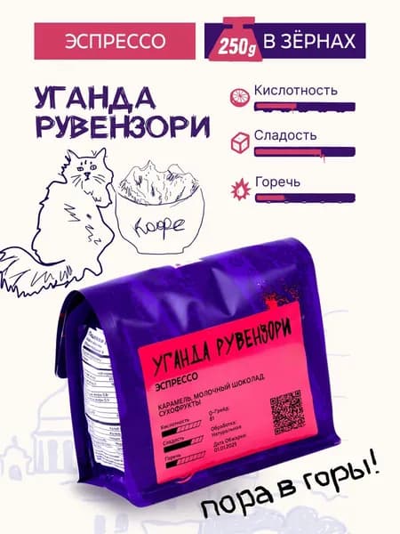 Кофе в зернах Уганда Рувензори 250г под эспрессо