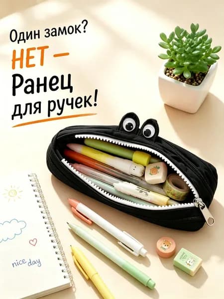 Мультяшный пенал-монстр с молнией, большой объем, для школьников и студентов, яркий дизайн, подарок