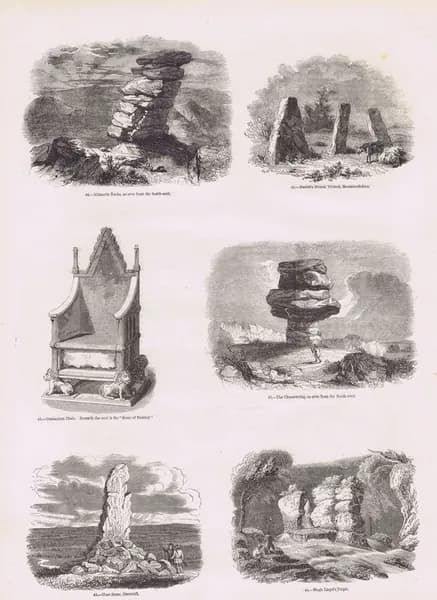 Старая Англия 7. Древние камни и каменные сооружения (Чизвринг, Гарольд Стоун и другие). Антикварная гравюра (ксилография). Англия, 1864 год