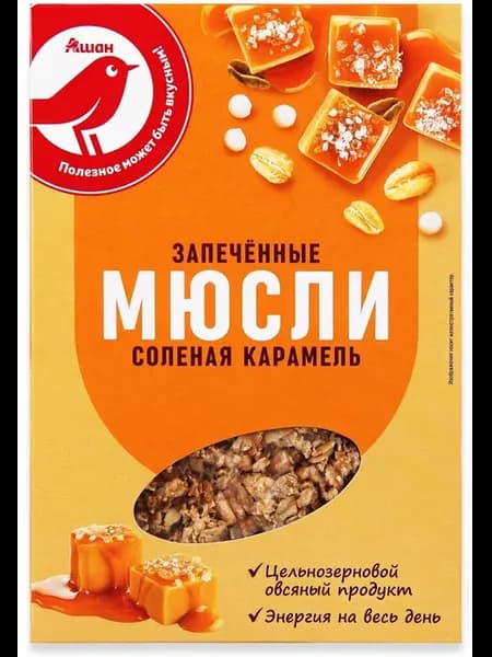 Мюсли запеченные АШАН Красная птица соленая карамель, 375 г