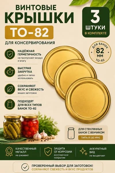 Крышка винтовая Твист-Офф ТО-82 / 3 шт / Для банок с горлом 8,2 см, цвет золотой