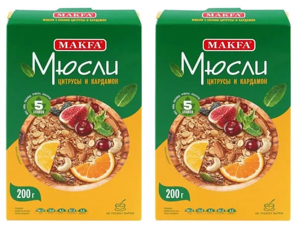 Макфа Мюсли 5 злаков Цитрусы и кардамон, 200 г, 2уп