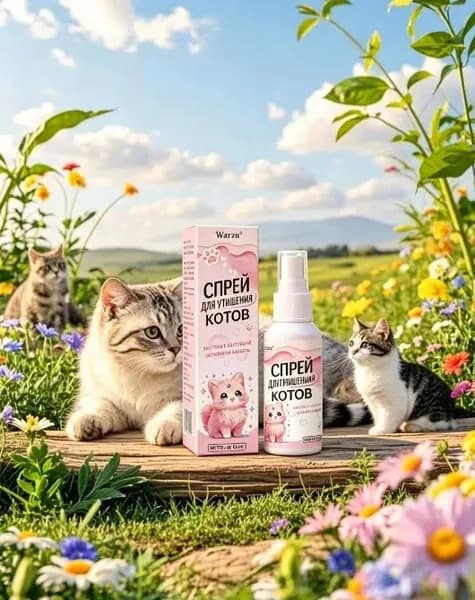 Спрей-успокоительное для домашних животных, снимает стресс и тревогу при переездах, натуральный состав, 60 мл