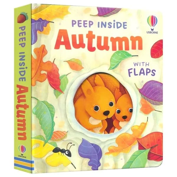 Книга с окошками Usborne Peep Inside Autumn, познавательная картонная книга про осень для малышей