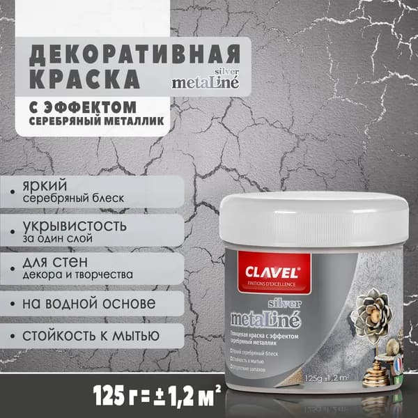 Серебряная краска 0,125 кг Metaline Silver металлик, акриловая, для стен, декора и творчества.