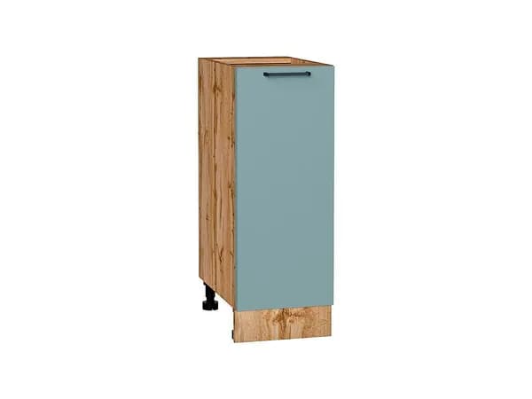 Шкаф нижний с 1-ой дверцей Флэт, цвет фасада Grey-green In 2S, цвет каркаса Дуб Вотан, 816*300*478 мм (В*Ш*Г)