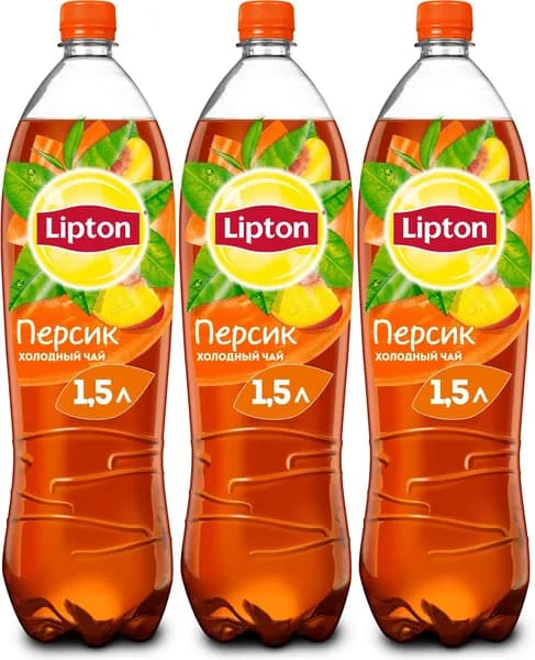 Холодный чай Lipton черный персик 1,5 л, комплект: 3 упаковки по 1.5 л