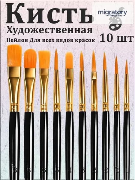 Набор кистей для рисования Ассорти  № 1/0, 10 шт.