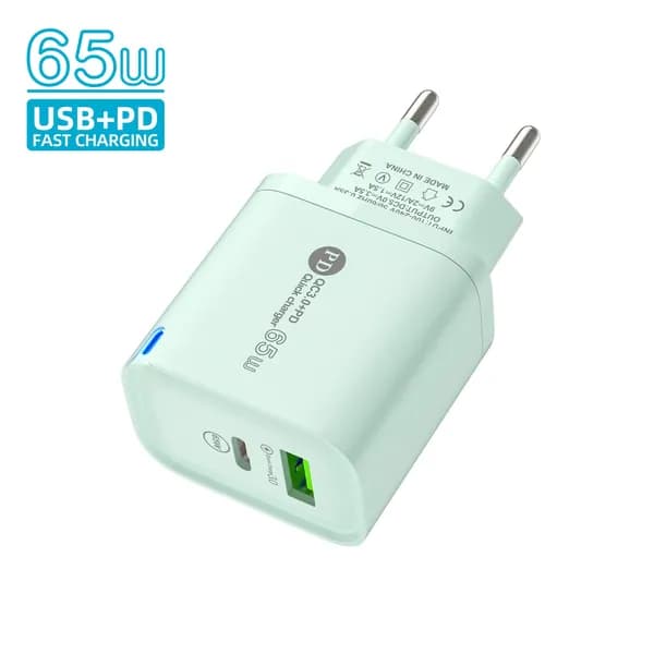 65W компактное зарядное устройство PD USB, 2 порта, защита от перегрева