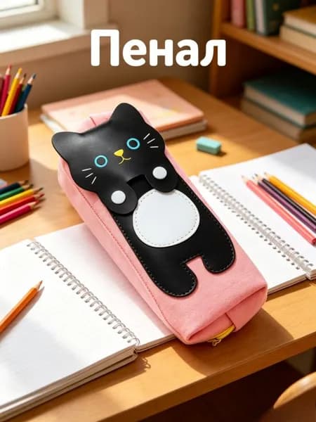 Пенал для школы, Креативный пенал с кошкой и молнией, Большой органайзер для канцелярии, 1 шт