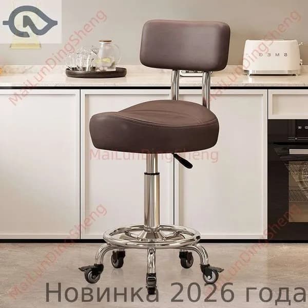 Ортопедический стул, Искусственная кожа, Модель без подножки, со спинкой, тёмно-коричневый цвет, с тормозными колёсами «Цзиньцзуань»