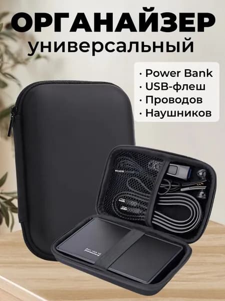 Чехол для Power Bank, органайзер для внешнего аккумулятора повербанка, жесткого диска, зарядки и проводов,14x8.9x2.5см