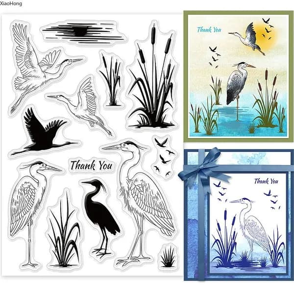 1 шт. Прозрачные штампы Heron с силуэтом болота и озера, силиконовые прозрачные печати