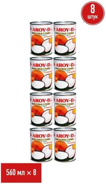 Растительный аналог сливок Aroy-D кокосовый для взбивания стерилизованный 85% 560 мл, набор: 8 штук