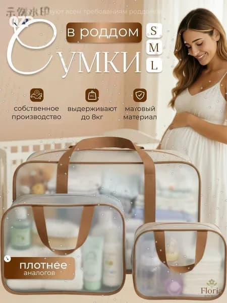 Сумки в роддом прозрачные для беременных набор 3 шт. без наполнения мамы и малыша