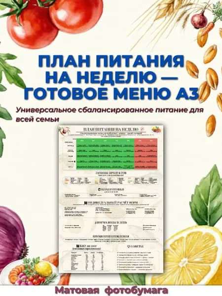 План питания универсальный на неделю меню для семьи калории порции матовый А3