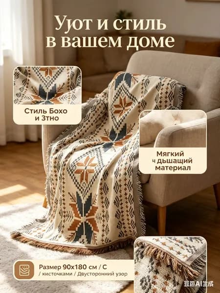 Плед двусторонний , ABS пластик, 180 см х 90 см