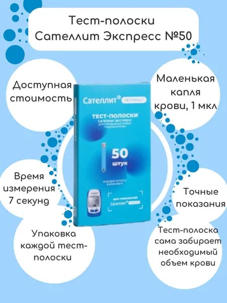 Тест-полоски Сателлит Экспресс к глюкометру Сателлит Экспресс 50 шт в упаковке