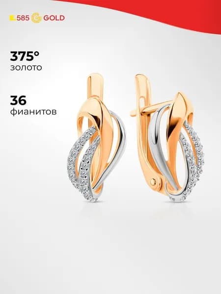 Серьги женские с фианитами из красного золота 375 пробы 585GOLD