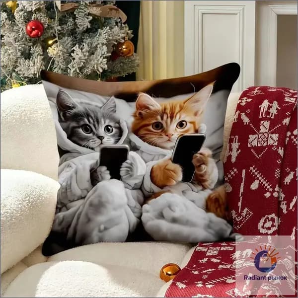 Наволочка 45x45 см 1 шт полиэстер, черный кот, котёнок
