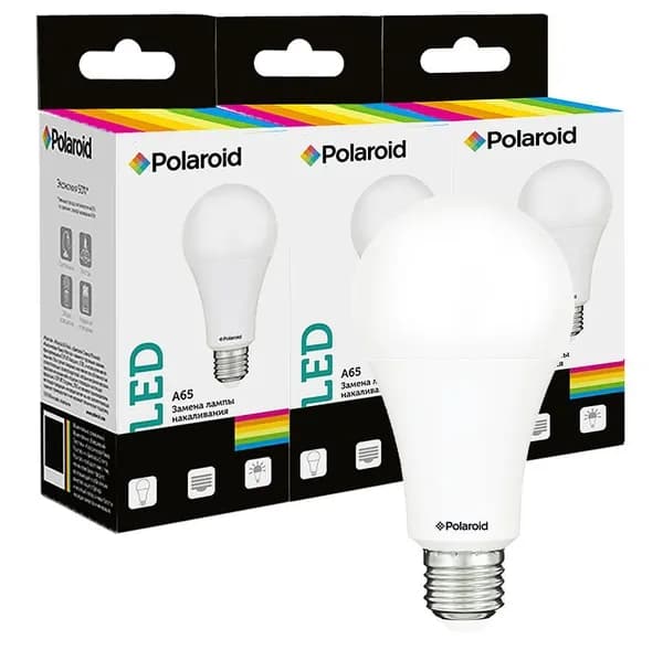 Светодиодная лампа Polaroid 220V A65 (диаметр 6,5 см) 15W 3000K E27 1521lm (3 шт.)